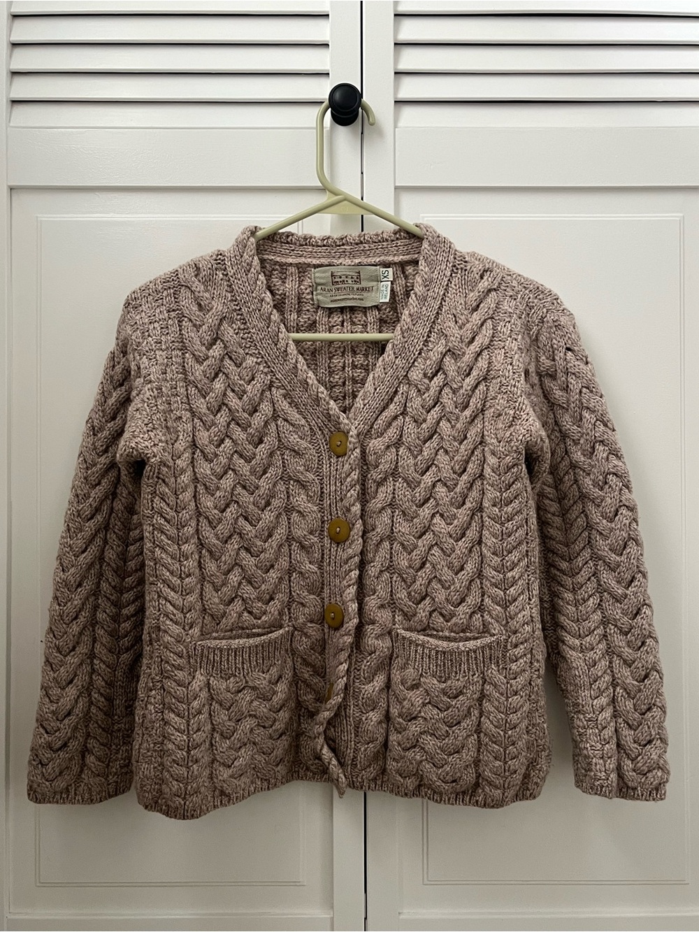 Cable-Knit V-Neck Cardigan Sweater - Taupe
